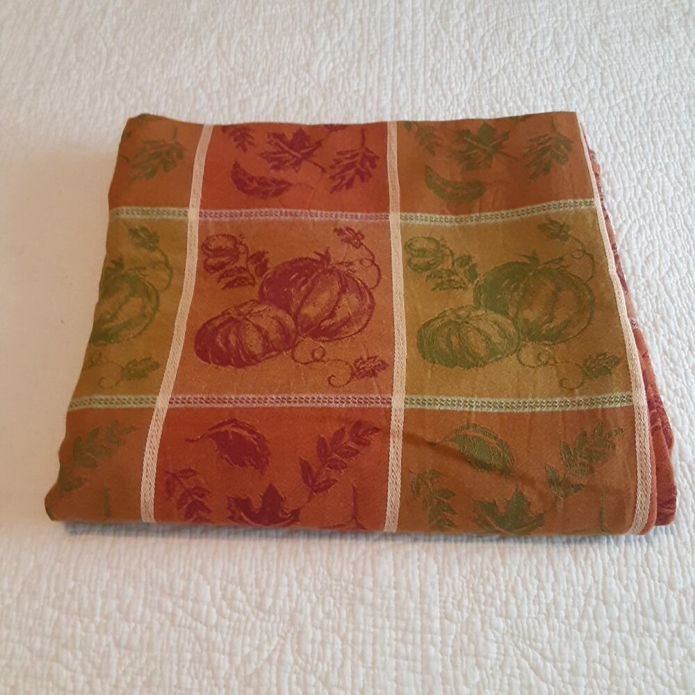 Vintage Fall Table Cloth 100% Cotton Pumpkins,Autumn Leaves & Vines